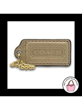 COACH HANG TAG Bag Charm Keychain Fob Beige & Gold Leather Brass 2" Medium